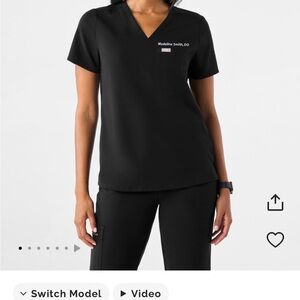 Figs Women's Catarina One Pocket Black V-Neck Short Sleeve Scrub Top XS Petite